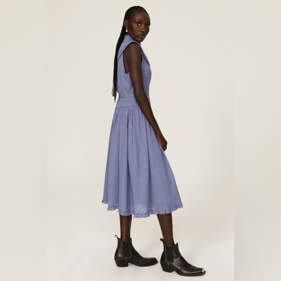 RTR PAMELA LOVE Blue Eyelet Midi Dress L - Picture 3 of 13